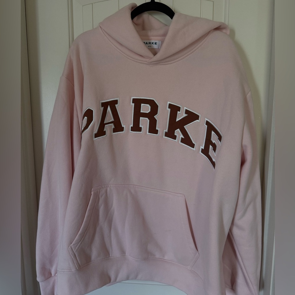 PARKE Pink Hoodie with Brown Lettering